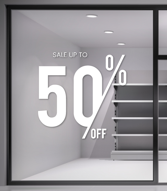 Αυτοκόλλητο Εκπτώσεων - Sale για καταστήματα - Sale 50% - Σήμανση Βιτρίνας Αυτοκόλλητο Εκπτώσεων - Sale για καταστήματα - Sale 50% - Σήμανση Βιτρίνας