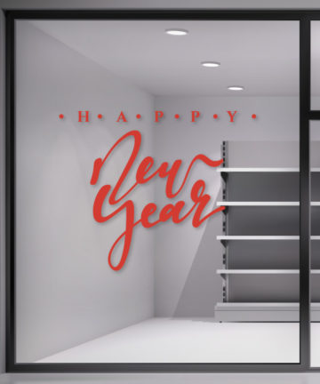 Χριστουγεννιάτικο Αυτοκόλλητο Happy New Year - Χριστουγεννιάτικη Διακόσμηση βιτρινών καταστημάτων