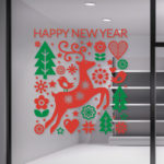 Χριστουγεννιάτικο Αυτοκόλλητο Ελάφια - Happy New Year - Διακόσμηση Βιτρίνας Καταστήματος
