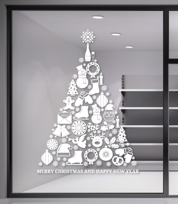 Χριστουγεννιάτικη Διακόσμηση - Αυτοκόλλητο Δέντρο. Εντυπωσίασε αυτά τα Χριστούγεννα εύκολα και οικονομικά με ένα αυτοκόλλητο στη βιτρίνα σου.