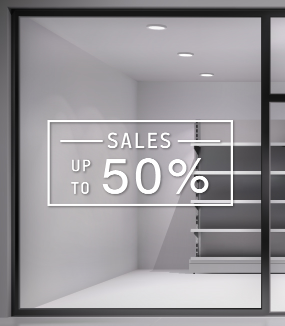 Αυτοκόλλητο Εκπτώσεων - Sale για καταστήματα - Sale 50% - Σήμανση Βιτρίνας Αυτοκόλλητο Εκπτώσεων - Sale για καταστήματα - Sale 50% - Σήμανση Βιτρίνας