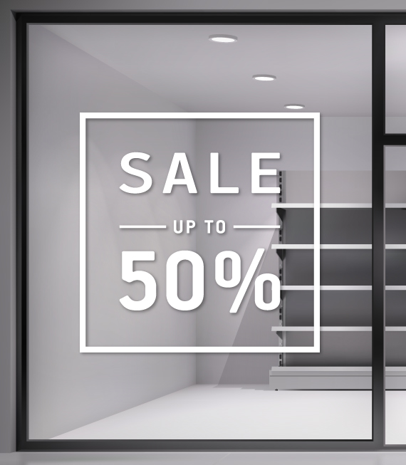 Αυτοκόλλητο Εκπτώσεων - Sale για καταστήματα - Sale 50% - Σήμανση Βιτρίνας Αυτοκόλλητο Εκπτώσεων - Sale για καταστήματα - Sale 50% - Σήμανση Βιτρίνας