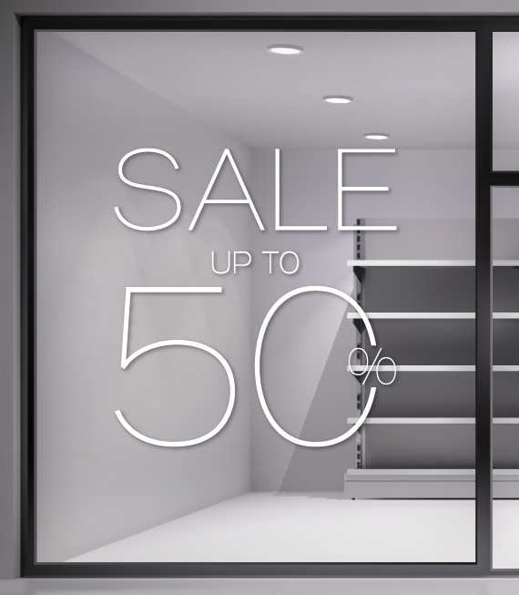 Αυτοκόλλητο Εκπτώσεων - Sale για καταστήματα - Sale 50% - Σήμανση Βιτρίνας