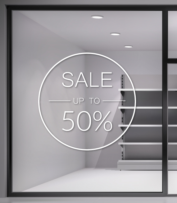 Αυτοκόλλητο Εκπτώσεων - Sale για καταστήματα - Sale 50% - Σήμανση Βιτρίνας Αυτοκόλλητο Εκπτώσεων - Sale για καταστήματα - Sale 50% - Σήμανση Βιτρίνας