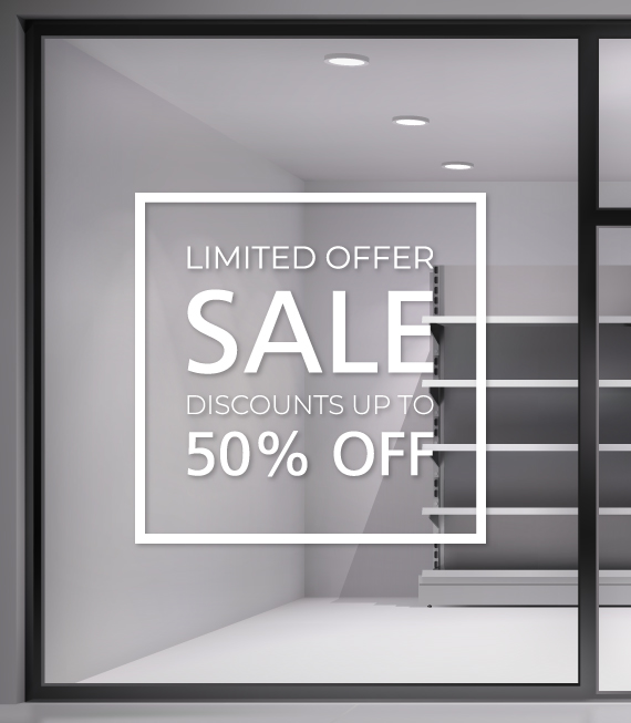 Αυτοκόλλητο Εκπτώσεων - Sale για καταστήματα - Sale 50% - Σήμανση Βιτρίνας