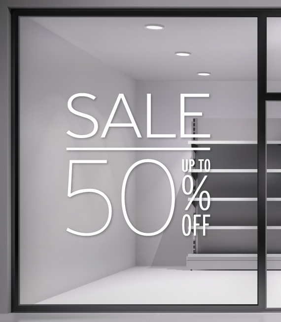 Αυτοκόλλητο Εκπτώσεων - Sale για καταστήματα - Sale 50% - Σήμανση Βιτρίνας
