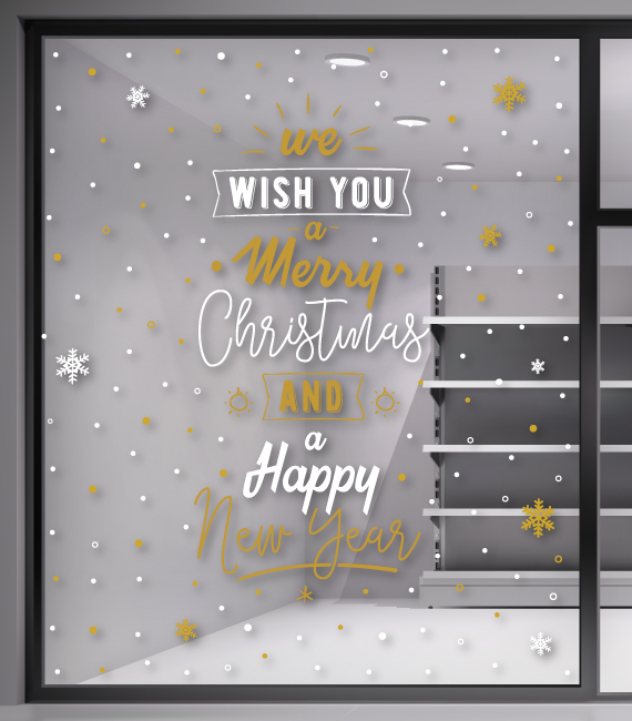 Χριστουγεννιάτικο Αυτοκόλλητο - We wish you a Merry Christmas & Happy New Year - Χριστουγεννιάτικη Διακόσμηση Βιτρίνας Καταστημάτων