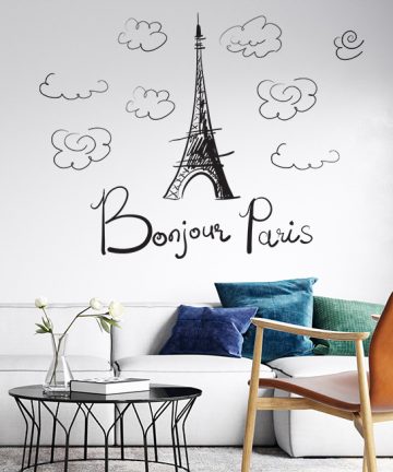 Αυτοκόλλητο Τοίχου - Bonjour Paris με τον πύργο του Άιφελ. Διακόσμηση εσωτερικού χώρου απλά, εύκολα και οικονομικά με ένα αυτοκόλλητο τοίχου.