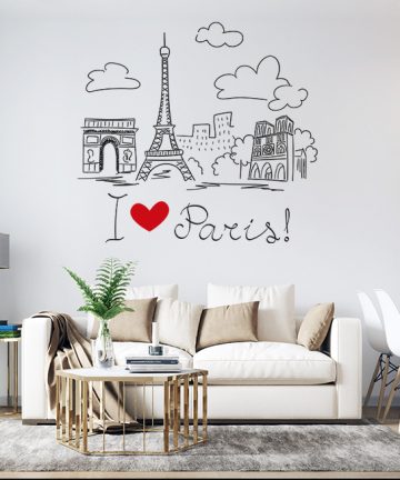 Αυτοκόλλητο Τοίχου - I Love Paris με τον πύργο του Άιφελ. Διακόσμηση εσωτερικού χώρου απλά, εύκολα και οικονομικά με ένα αυτοκόλλητο τοίχου.