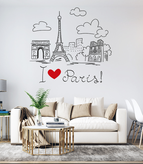 Αυτοκόλλητο Τοίχου - I Love Paris με τον πύργο του Άιφελ. Διακόσμηση εσωτερικού χώρου απλά, εύκολα και οικονομικά με ένα αυτοκόλλητο τοίχου.
