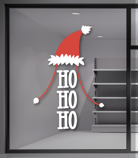 Αυτοκόλλητο Σκούφος Άγιου Βασίλη HoHoHo. Χριστουγεννιάτικη διακόσμηση βιτρίνας για καταστήματα για την περίοδο των Χριστουγέννων. Αυτοκόλλητο Σκούφος Άγιου Βασίλη HoHoHo. Χριστουγεννιάτικη διακόσμηση βιτρίνας για καταστήματα για την περίοδο των Χριστουγέννων.