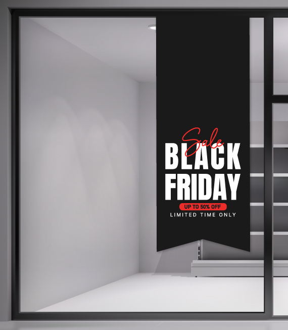 Αυτοκόλλητο Banner Black Friday. Εντυπωσιάστε την ημέρα της BLACK FRIDAY με ένα υπέροχο αυτοκόλλητο για το κατάστημα σας.