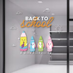 Αυτοκόλλητο Βιτρίνας Back to School. Εντυπωσιάστε τα βλέμματα των πελατών σας με ένα αυτοκόλλητο Back to School για τις ημέρες έναρξης της σχολικής χρονιάς.