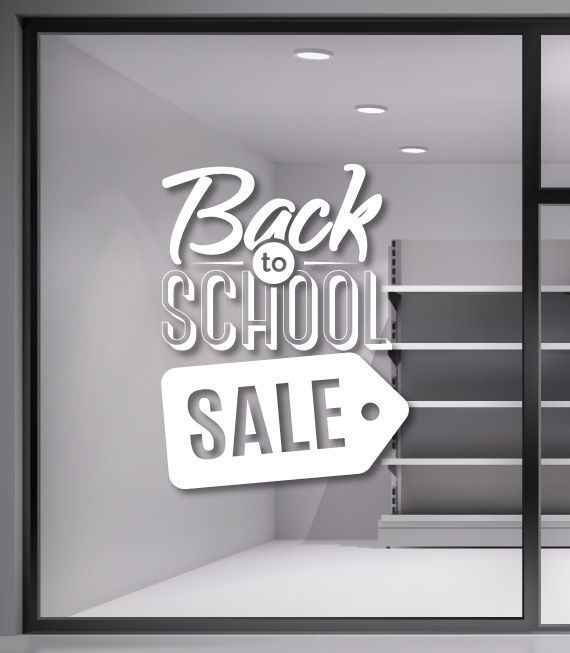 Back to School Sale Sticker. Διακοσμήστε τη βιτρίνα σας με ένα αυτοκόλλητο Back to School. Μεγάλη ποικιλία σε σχέδια και αυτοκόλλητα.